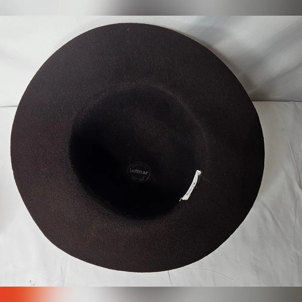 Vintage Betmar New York Brown Wool Felt Wide Brim Hat Neiman Marcus Feather Bow